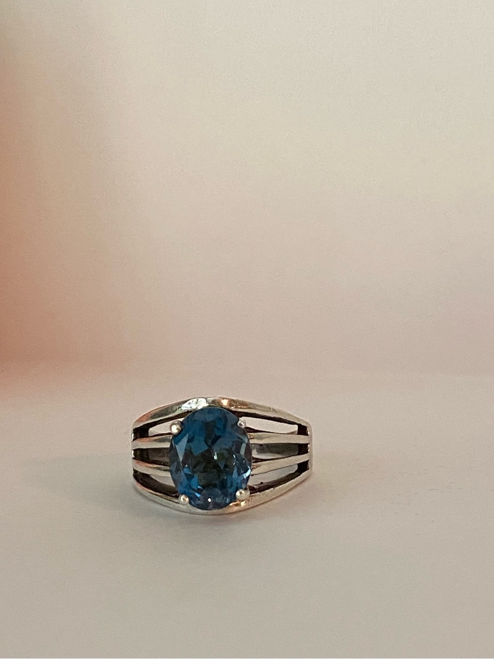 Sterling Silver Blue Oval Topaz Ring